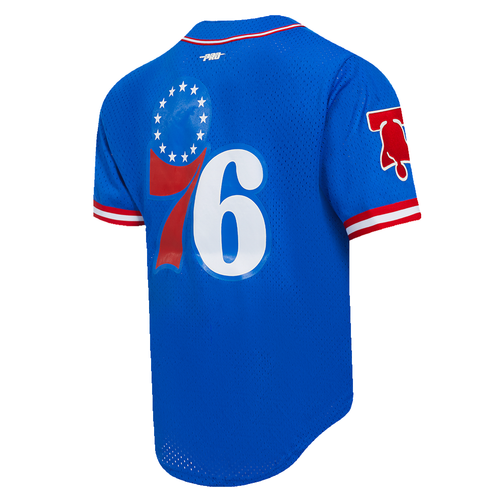NBA PHILADELPHIA 76ERS CLASSIC MEN'S MESH BUTTON DOWN JERSEY (ROYAL BLUE/RED)