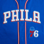 NBA PHILADELPHIA 76ERS CLASSIC MEN'S MESH BUTTON DOWN JERSEY (ROYAL BLUE/RED)