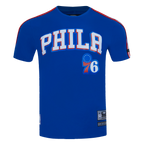NBA PHILADELPHIA 76ERS CLASSIC T-SHIRT EN JERSEY SIMPLE À RAYURES POUR HOMME (BLEU ROYAL/ROUGE)