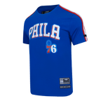 NBA PHILADELPHIA 76ERS CLASSIC T-SHIRT EN JERSEY SIMPLE À RAYURES POUR HOMME (BLEU ROYAL/ROUGE)