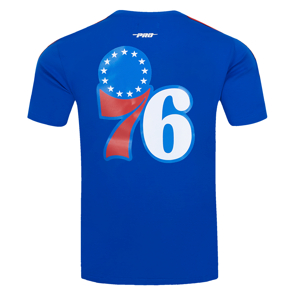 NBA PHILADELPHIA 76ERS CLASSIC T-SHIRT EN JERSEY SIMPLE À RAYURES POUR HOMME (BLEU ROYAL/ROUGE)