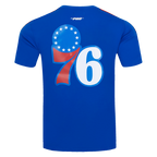 NBA PHILADELPHIA 76ERS CLASSIC T-SHIRT EN JERSEY SIMPLE À RAYURES POUR HOMME (BLEU ROYAL/ROUGE)