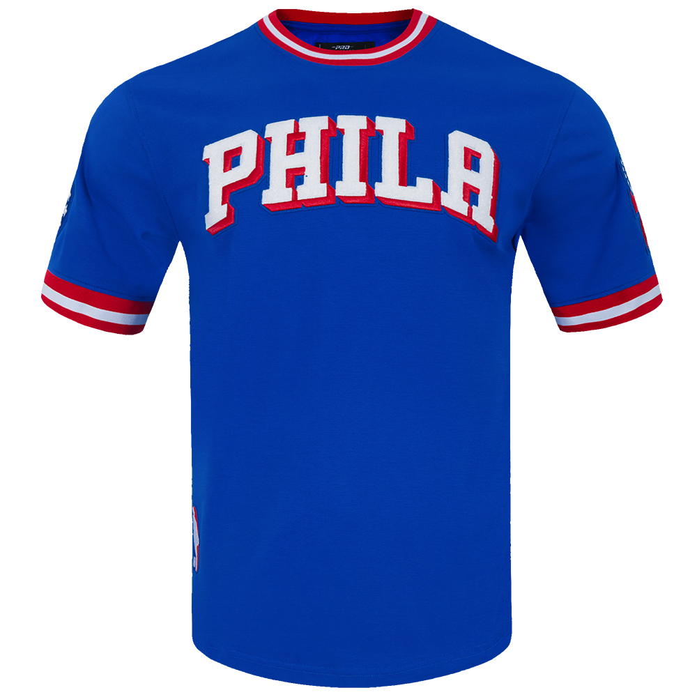 NBA PHILADELPHIA 76ERS CLASSIC CHENILLE MEN'S TEE (ROYAL BLUE/RED)