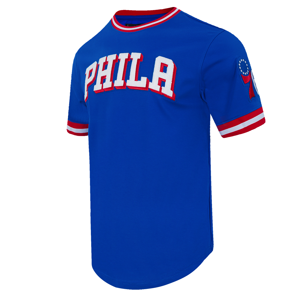 NBA PHILADELPHIA 76ERS CLASSIC CHENILLE MEN'S TEE (ROYAL BLUE/RED)