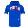 NBA PHILADELPHIA 76ERS CLASSIC CHENILLE MEN'S SHORT SLEEVE PULLOVER HOODIE (ROYAL BLUE)