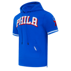 NBA PHILADELPHIA 76ERS CLASSIC CHENILLE MEN'S SHORT SLEEVE PULLOVER HOODIE (ROYAL BLUE)