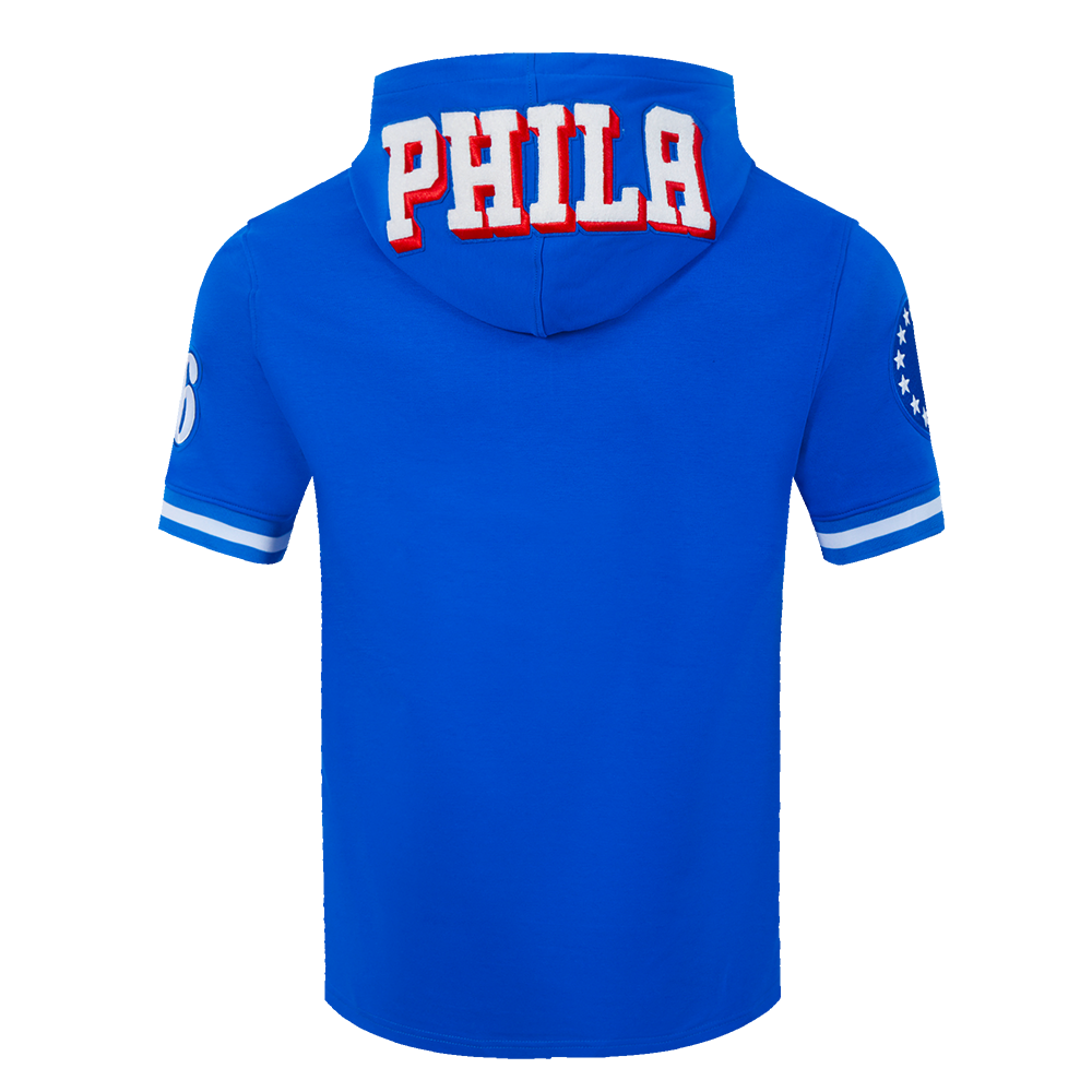 NBA PHILADELPHIA 76ERS CLASSIC CHENILLE MEN'S SHORT SLEEVE PULLOVER HOODIE (ROYAL BLUE)