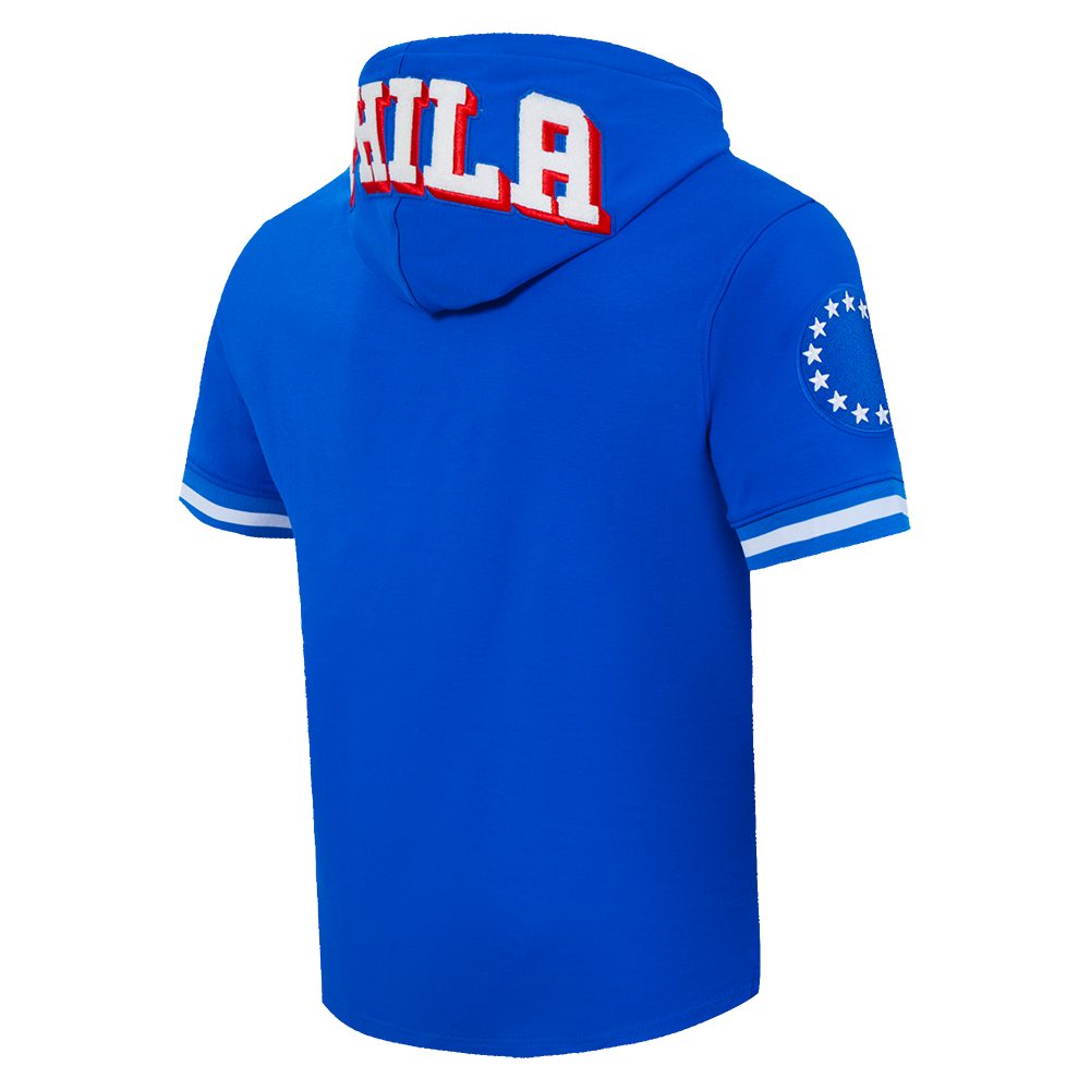 NBA PHILADELPHIA 76ERS CLASSIC CHENILLE MEN'S SHORT SLEEVE PULLOVER HOODIE (ROYAL BLUE)