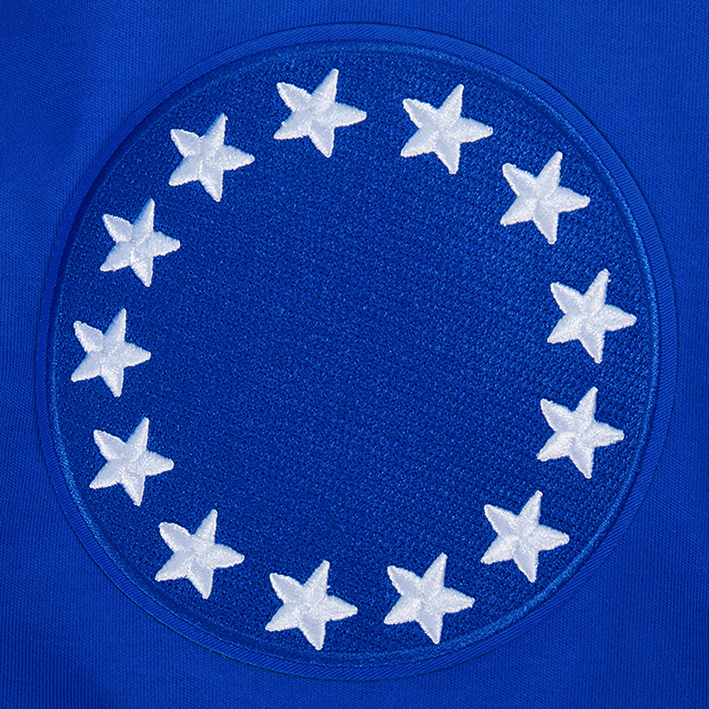 NBA PHILADELPHIA 76ERS CLASSIC CHENILLE MEN'S SHORT SLEEVE PULLOVER HOODIE (ROYAL BLUE)