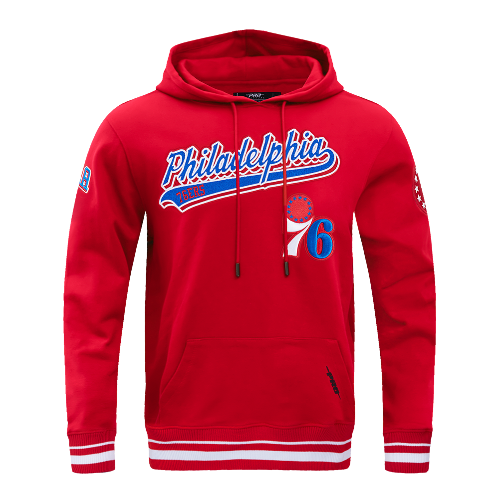 NBA PHILADELPHIA 76ERS SCRIPT TAIL CHANDAIL À CAPUCHON EN MOLLETON CÔTELÉ POUR HOMME (ROUGE)