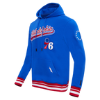 NBA PHILADELPHIA 76ERS SCRIPT TAIL CHANDAIL À CAPUCHON EN MOLLETON CÔTELÉ POUR HOMME (BLEU ROYAL/ROUGE)