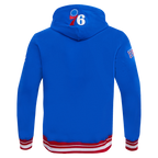 NBA PHILADELPHIA 76ERS SCRIPT TAIL CHANDAIL À CAPUCHON EN MOLLETON CÔTELÉ POUR HOMME (BLEU ROYAL/ROUGE)