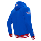 NBA PHILADELPHIA 76ERS SCRIPT TAIL CHANDAIL À CAPUCHON EN MOLLETON CÔTELÉ POUR HOMME (BLEU ROYAL/ROUGE)