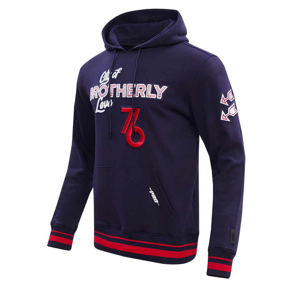 NBA PHILADELPHIA 76ERS CHEST CITY OF BROTHERLY LOVE MEN'S RIB PO HOOD (MIDNIGHT NAVY/RED/MIDNIGHT NAVY)