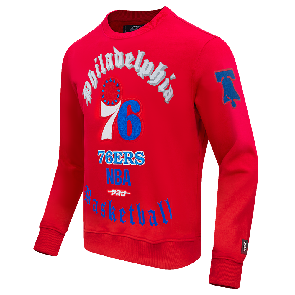 NBA PHILADELPHIA 76ERS OLD ENGLISH MEN'S CREWNECK (RED)