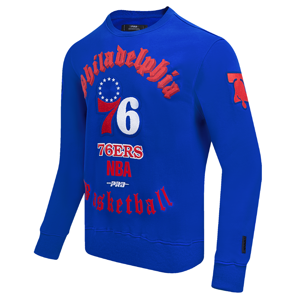 NBA PHILADELPHIA 76ERS OLD ENGLISH MEN'S CREWNECK (ROYAL BLUE)