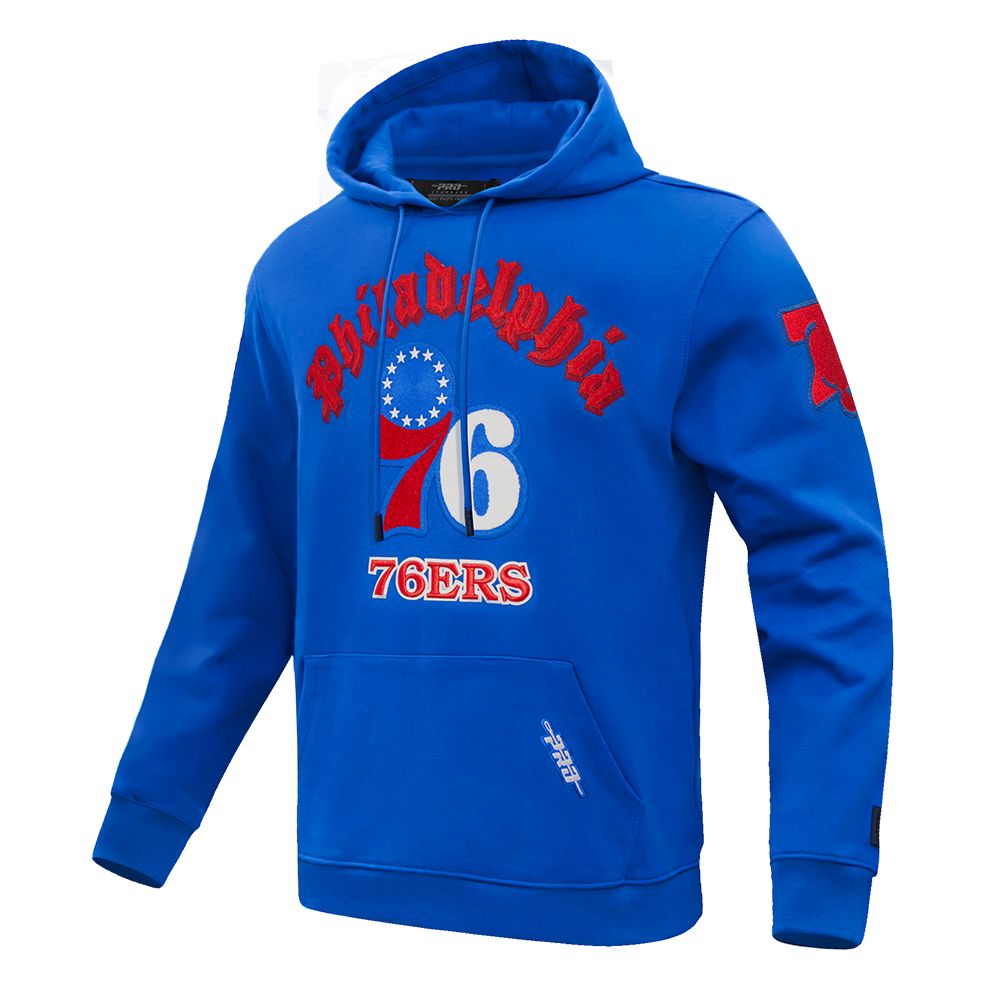 NBA PHILADELPHIA 76ERS OLD ENGLISH MEN'S PULLOVER HOODIE (ROYAL BLUE)