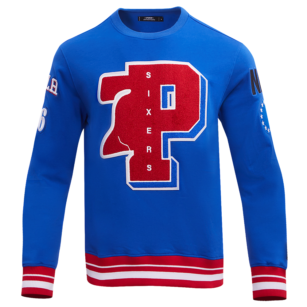 NBA PHILADELPHIA 76ERS MASHUP MEN'S RIB CREWNECK (ROYAL BLUE/RED)