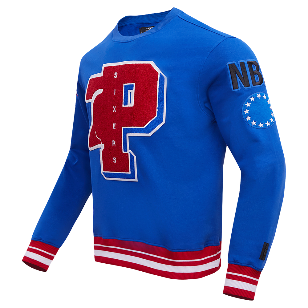 NBA PHILADELPHIA 76ERS MASHUP MEN'S RIB CREWNECK (ROYAL BLUE/RED)