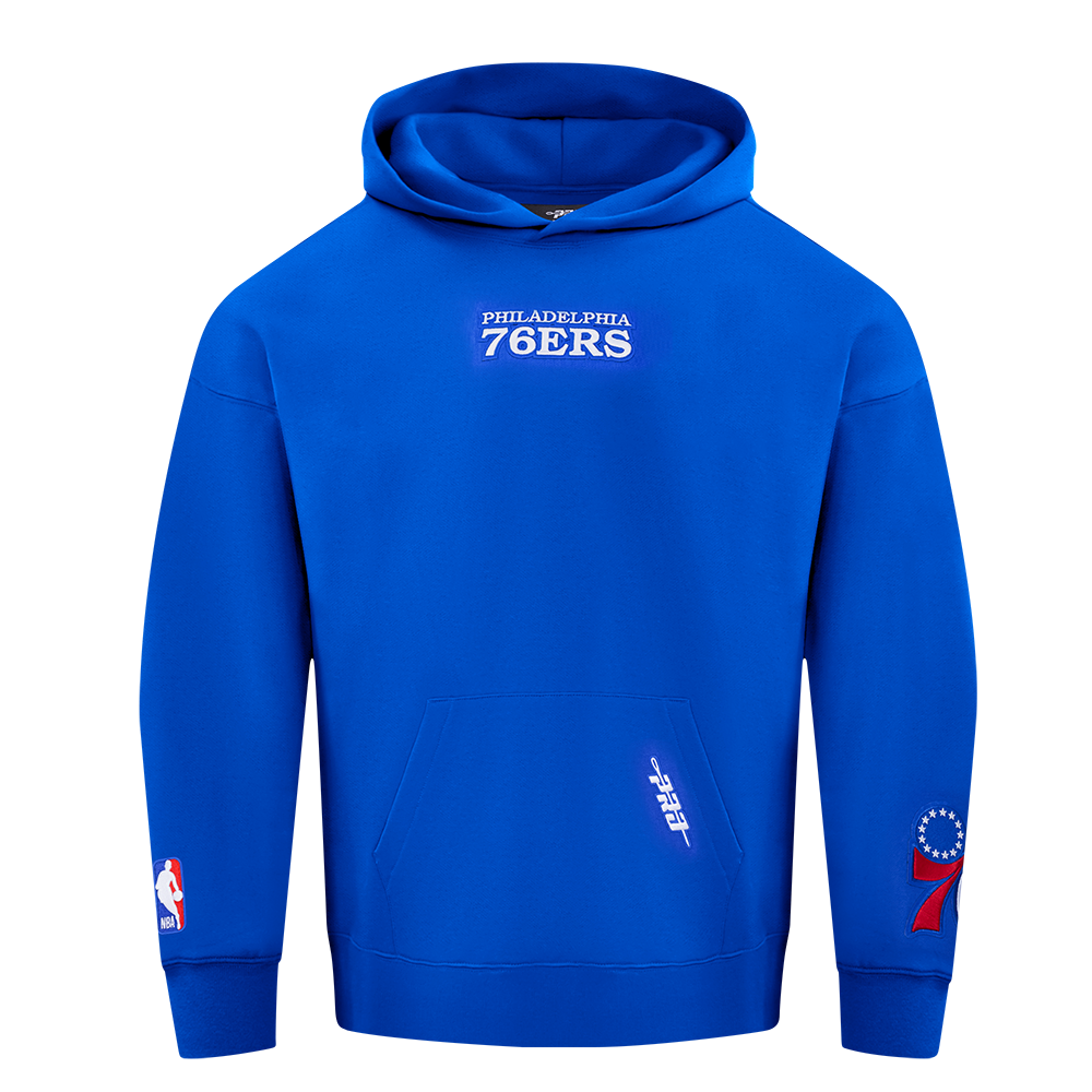 NBA PHILADELPHIA 76ERS WINGSPAN MEN'S DROP SHOULDER FLEECE PULLOVER HOODIE (ROYAL BLUE)