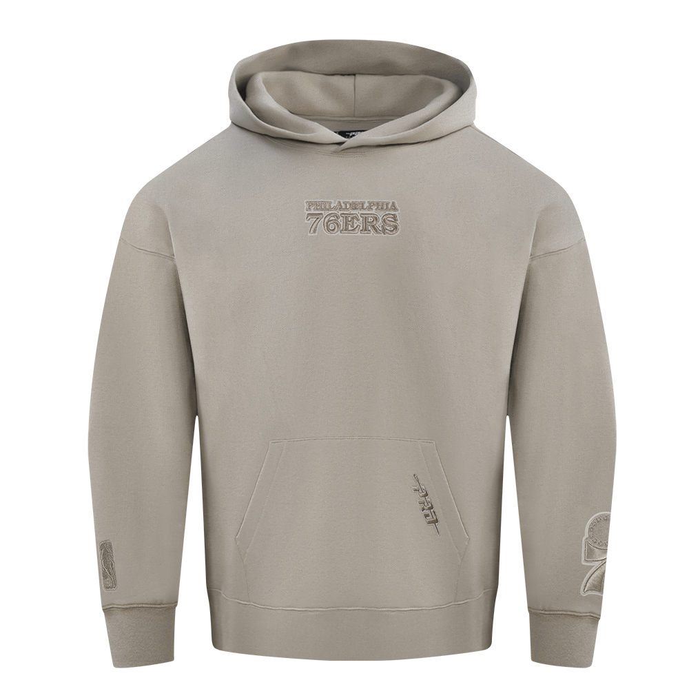 NBA PHILADELPHIA 76ERS WINGSPAN MEN'S DROP SHOULDER FLEECE PULLOVER HOODIE (TAUPE)