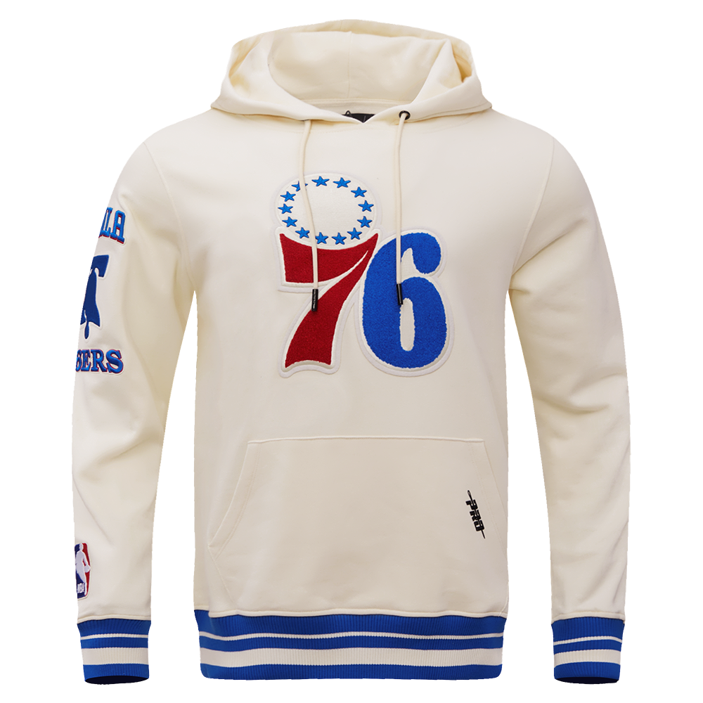 NBA PHILADELPHIA 76ERS RETRO CLASSIC CHANDAIL À CAPUCHON POUR HOMME (COQUILLE D'ŒUF/BLEU ROYAL)