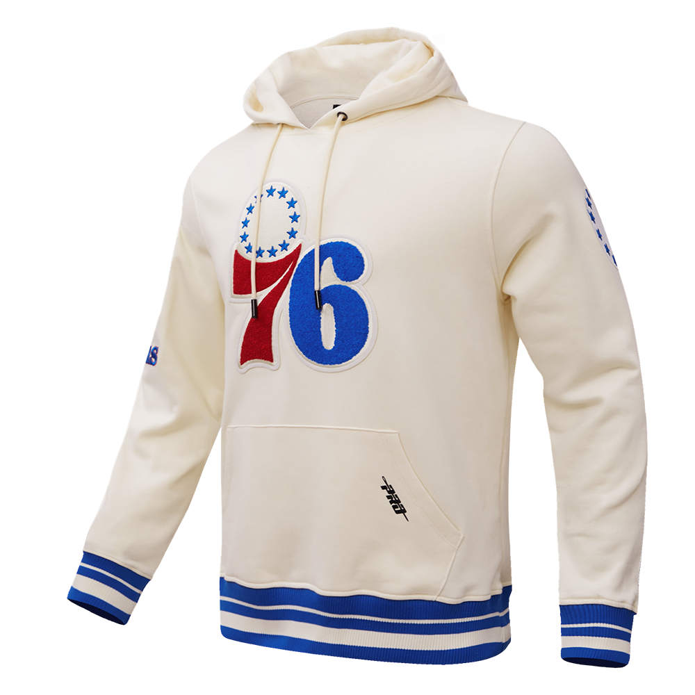 NBA PHILADELPHIA 76ERS RETRO CLASSIC CHANDAIL À CAPUCHON POUR HOMME (COQUILLE D'ŒUF/BLEU ROYAL)
