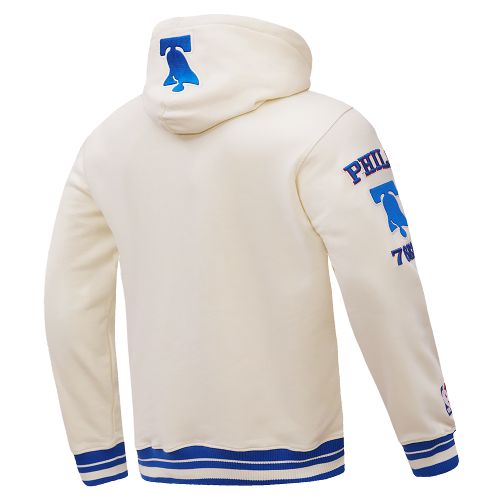 NBA PHILADELPHIA 76ERS RETRO CLASSIC CHANDAIL À CAPUCHON POUR HOMME (COQUILLE D'ŒUF/BLEU ROYAL)