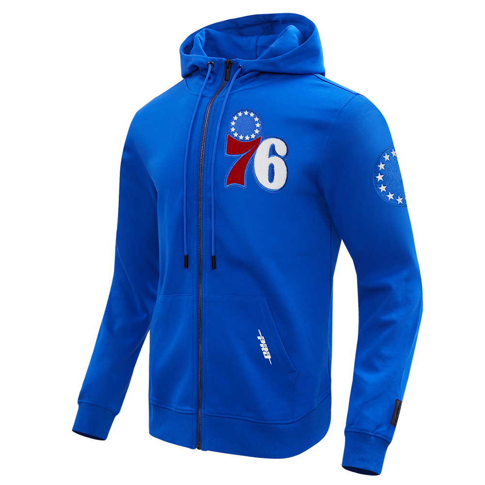 NBA PHILADELPHIA 76ERS CLASSIC CHENILLE MEN'S FULL ZIP PULLOVER HOODIE (ROYAL BLUE)