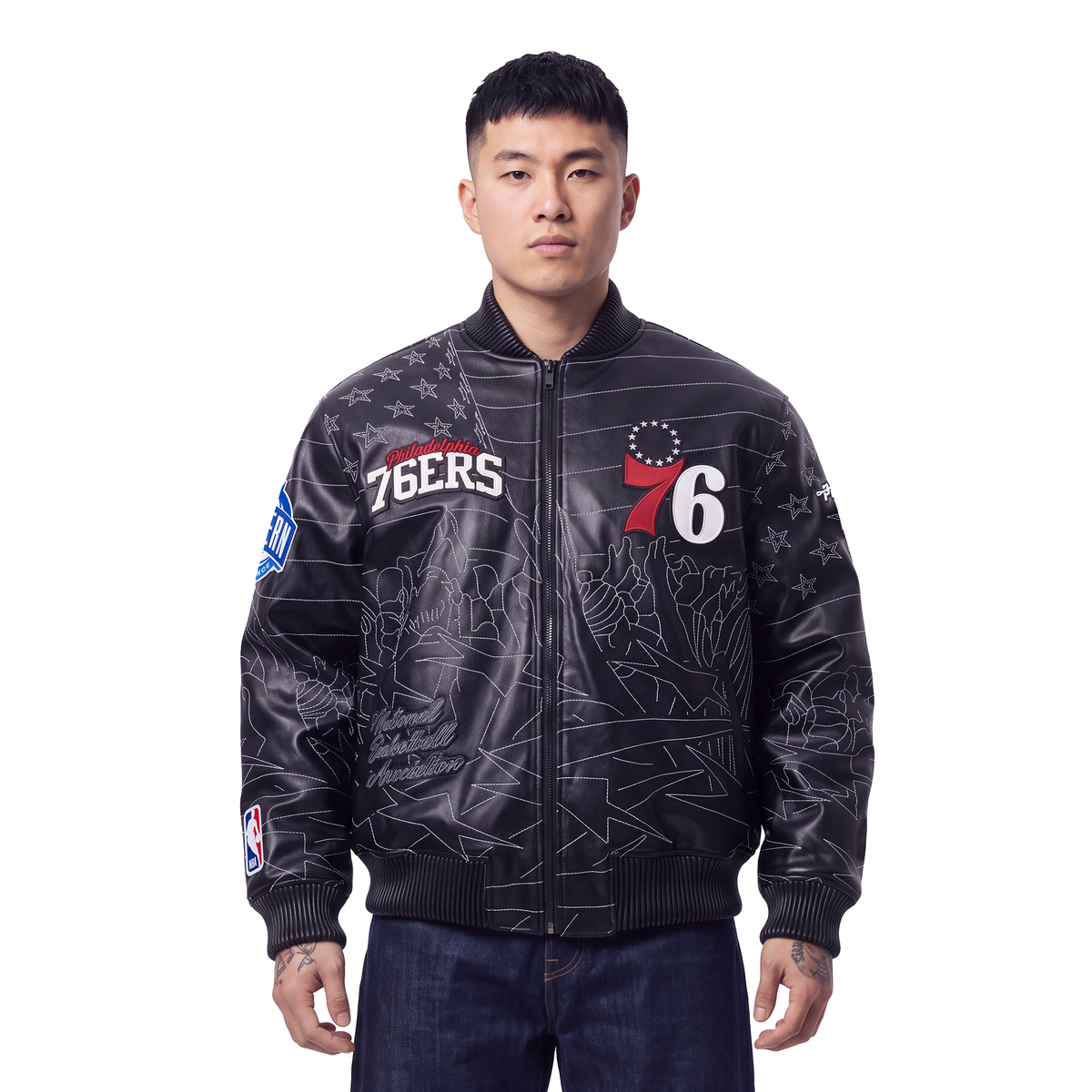 NBA PHILADELPHIA 76ERS PRO PREMIUM MEN'S COAT (BLACK)