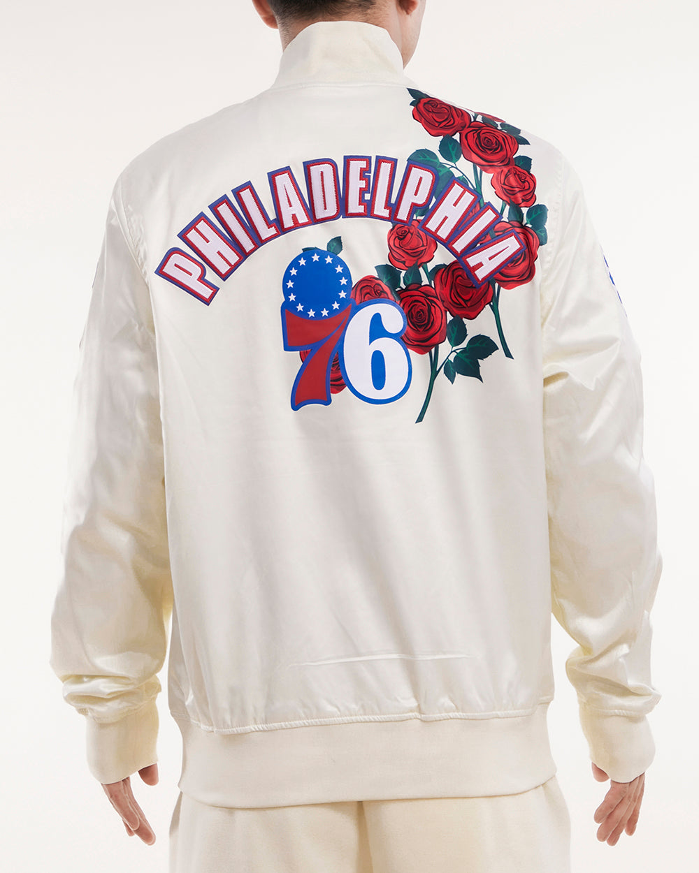 NBA PHILADELPHIA 76ERS ROSES MEN'S SATIN JACKET (EGGSHELL / MULTI)