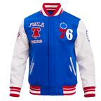 NBA PHILADELPHIA 76ERS RETRO CLASSIC MEN'S RIB WOOL VARSITY JACKET (ROYAL/RED)