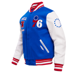 NBA PHILADELPHIA 76ERS RETRO CLASSIC MEN'S RIB WOOL VARSITY JACKET (ROYAL/RED)
