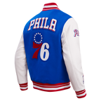 NBA PHILADELPHIA 76ERS RETRO CLASSIC MEN'S RIB WOOL VARSITY JACKET (ROYAL/RED)