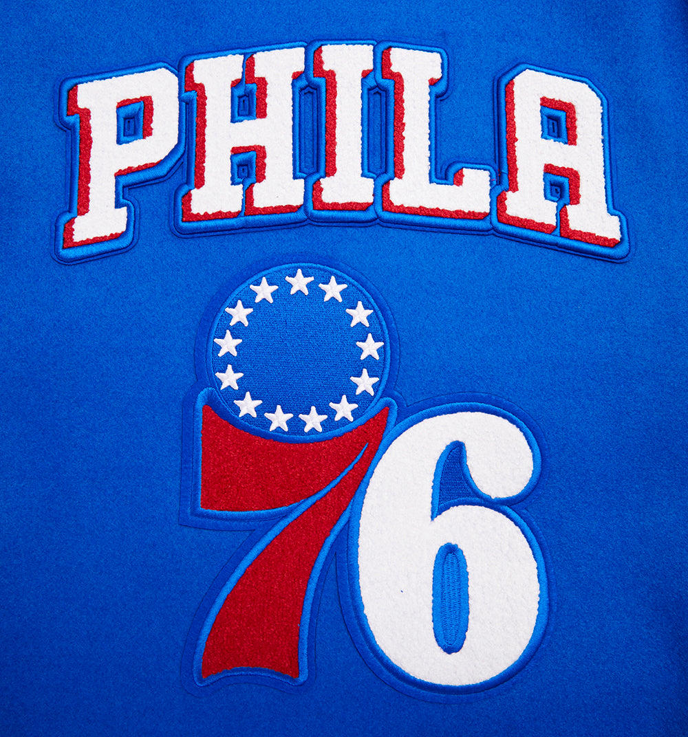NBA PHILADELPHIA 76ERS RETRO CLASSIC MEN'S RIB WOOL VARSITY JACKET (ROYAL/RED)