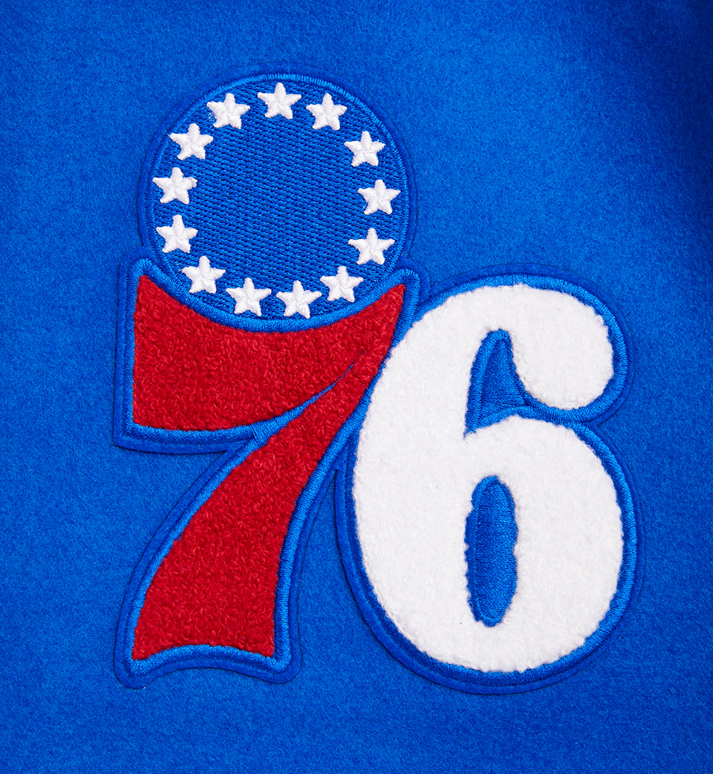 NBA PHILADELPHIA 76ERS RETRO CLASSIC MEN'S RIB WOOL VARSITY JACKET (ROYAL/RED)