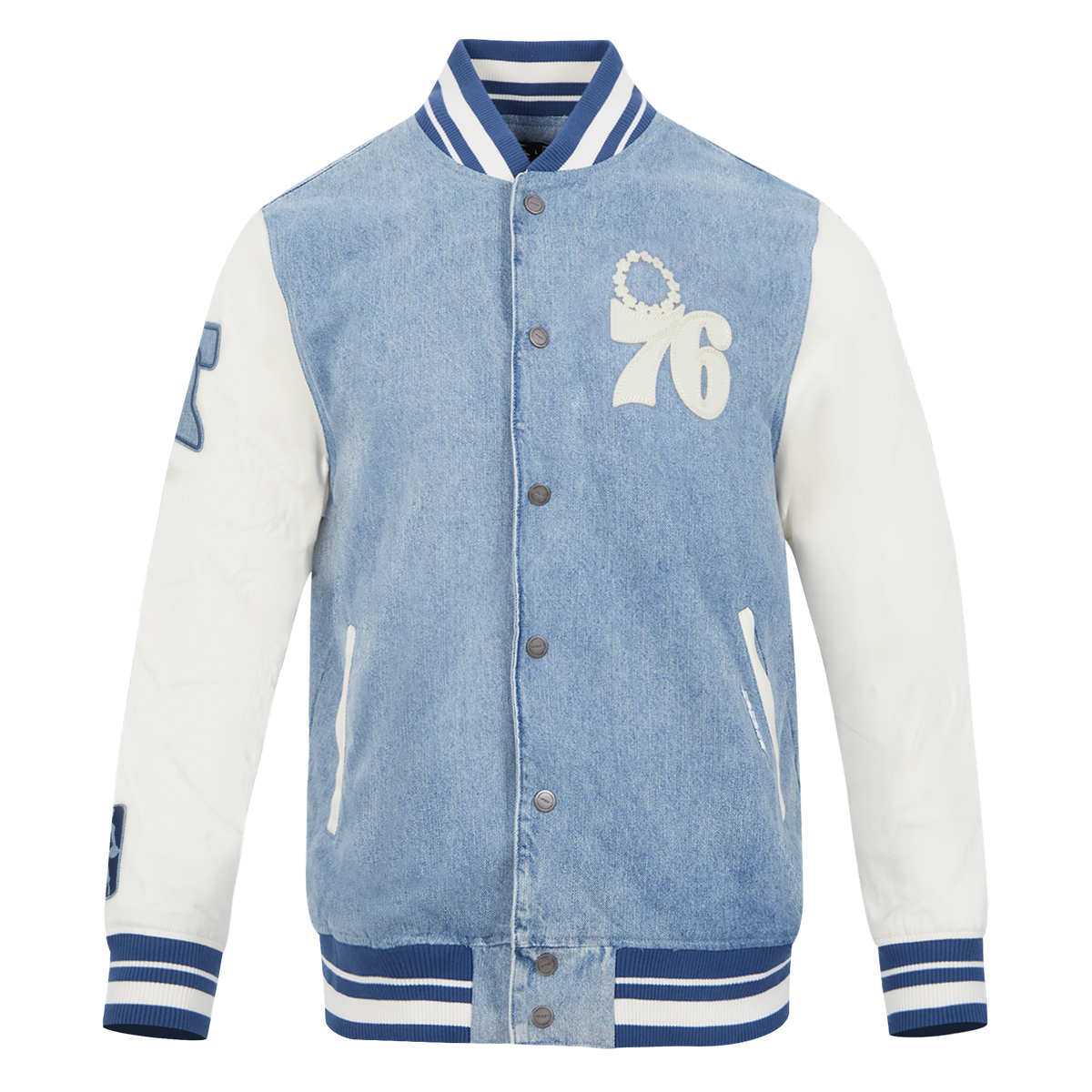 NBA PHILADELPHIA 76ERS VARSITY BLUES BLOUSON COLLÉGIAL EN DENIM POUR HOMME (DENIM/LIN)