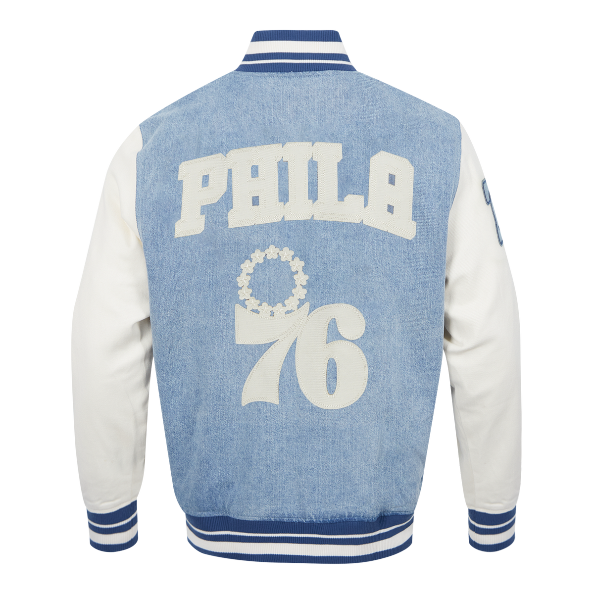 NBA PHILADELPHIA 76ERS VARSITY BLUES BLOUSON COLLÉGIAL EN DENIM POUR HOMME (DENIM/LIN)
