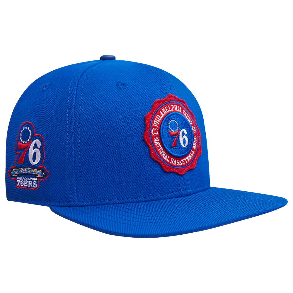 NBA PHILADELPHIA 76ERS CREST EMBLEM WOOL SNAPBACK HAT (ROYAL BLUE)