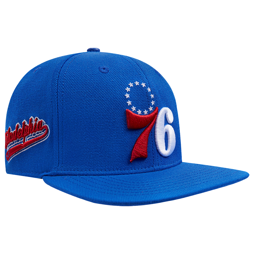 NBA PHILADELPHIA 76ers SCRIPT TAIL WOOL SNAPBACK (ROYAL BLUE)