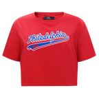 NBA PHILADELPHIA 76ERS SCRIPT TAIL T-SHIRT EN JERSEY SIMPLE À COUPE CARRÉE POUR FEMME (BLANC)
