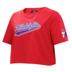 NBA PHILADELPHIA 76ERS SCRIPT TAIL T-SHIRT EN JERSEY SIMPLE À COUPE CARRÉE POUR FEMME (BLANC)