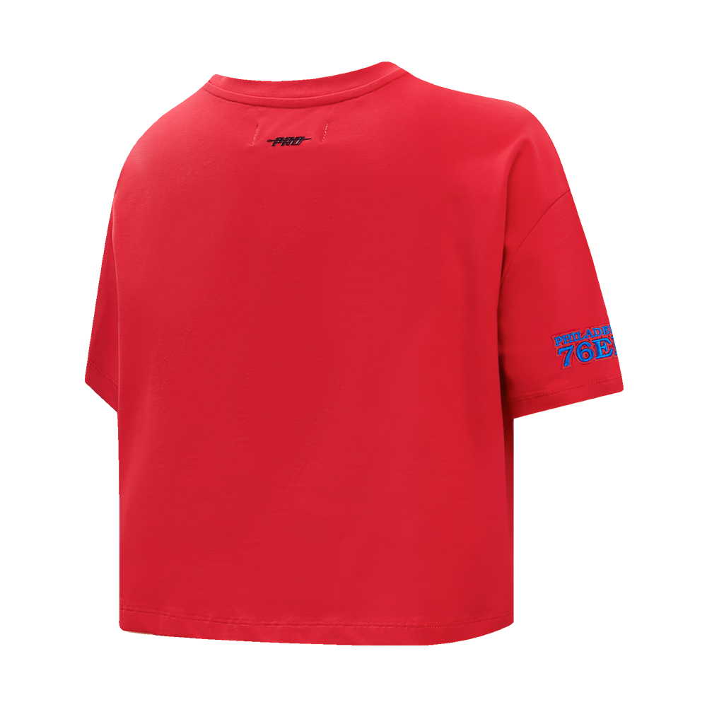 NBA PHILADELPHIA 76ERS SCRIPT TAIL T-SHIRT EN JERSEY SIMPLE À COUPE CARRÉE POUR FEMME (BLANC)