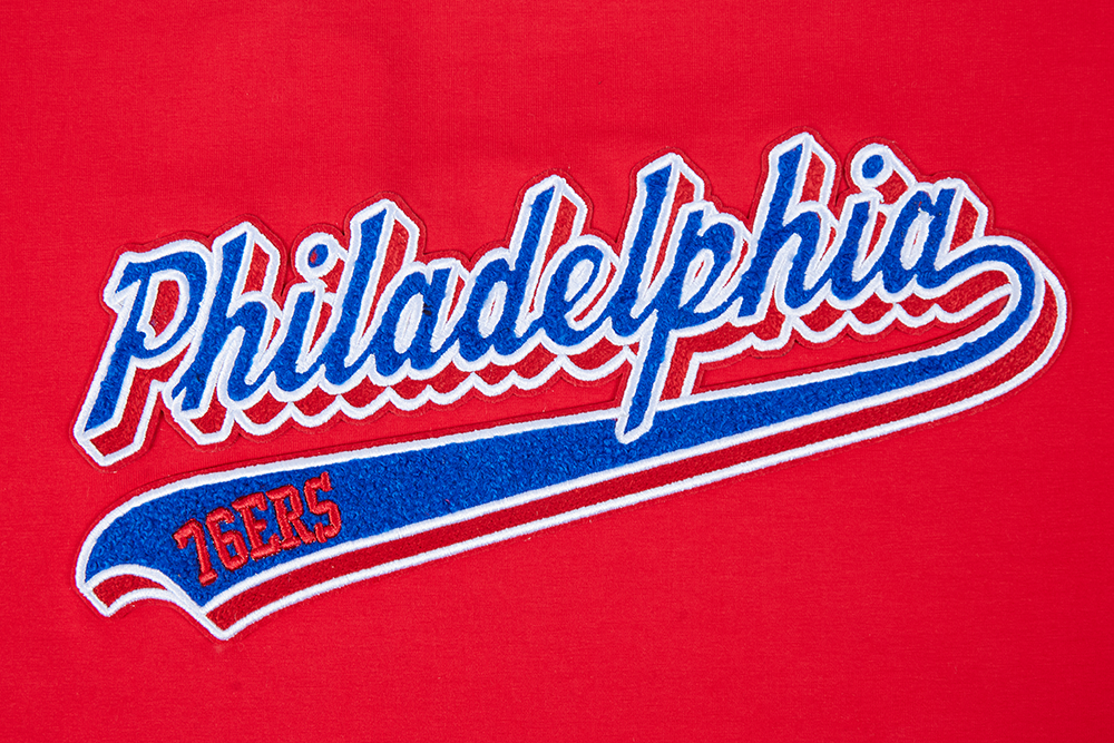 NBA PHILADELPHIA 76ERS SCRIPT TAIL T-SHIRT EN JERSEY SIMPLE À COUPE CARRÉE POUR FEMME (BLANC)