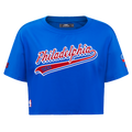 NBA PHILADELPHIA 76ers SCRIPT TAIL WOMEN'S SINGLE JERSEY BOXY TEE (ROYAL BLUE)