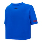 NBA PHILADELPHIA 76ers SCRIPT TAIL WOMEN'S SINGLE JERSEY BOXY TEE (ROYAL BLUE)