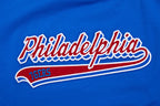 NBA PHILADELPHIA 76ers SCRIPT TAIL WOMEN'S SINGLE JERSEY BOXY TEE (ROYAL BLUE)
