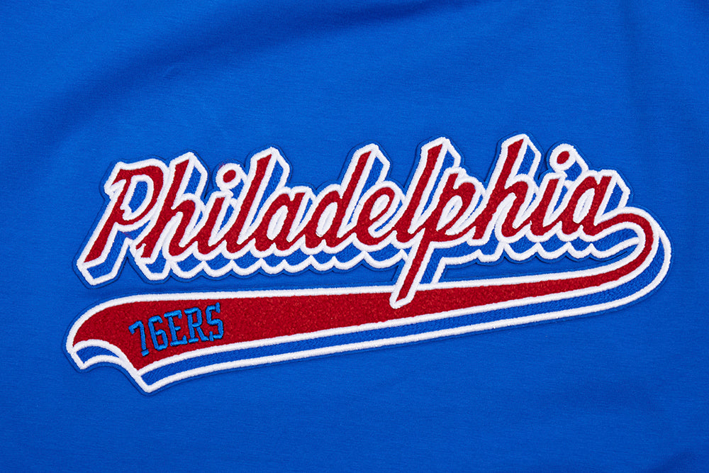 NBA PHILADELPHIA 76ers SCRIPT TAIL WOMEN'S SINGLE JERSEY BOXY TEE (ROYAL BLUE)