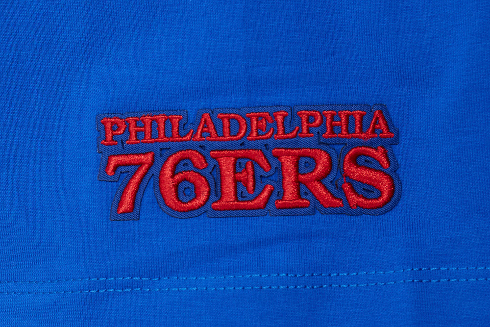 NBA PHILADELPHIA 76ers SCRIPT TAIL WOMEN'S SINGLE JERSEY BOXY TEE (ROYAL BLUE)