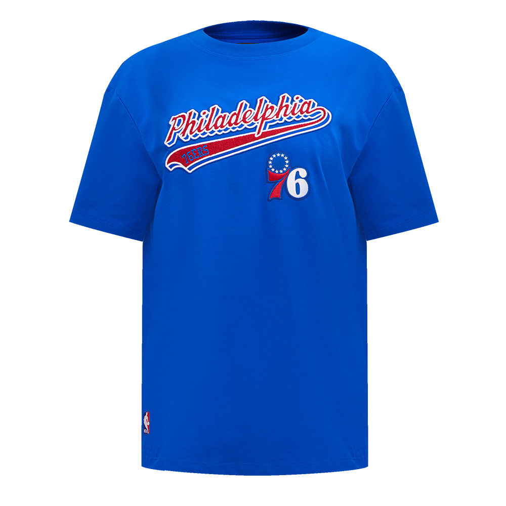 NBA PHILADELPHIA 76ers SCRIPT TAIL WOMEN'S BOYFRIEND TEE (ROYAL BLUE)